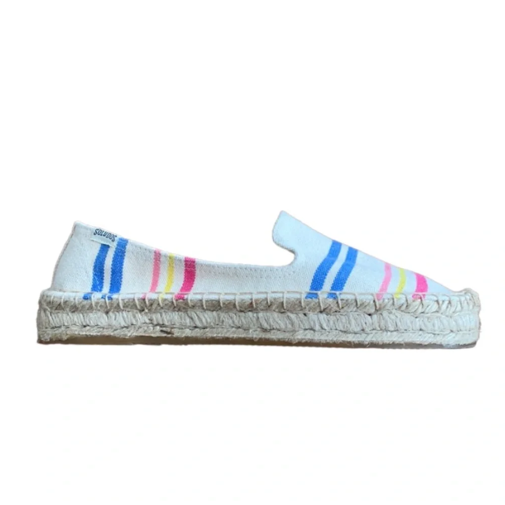 Soludos Shoes Stripe Rainbow Canvas Espadrilles Cream Multi 9 Beach Vacation